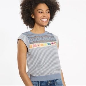 Hem & Thread Women's Large Striped Crochet Granny Square Short Sleeve To…